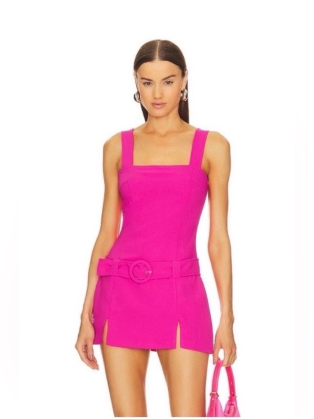Amanda Uprichard Vibrant Pink Square-Neck Mini Jumpsuit with Belt